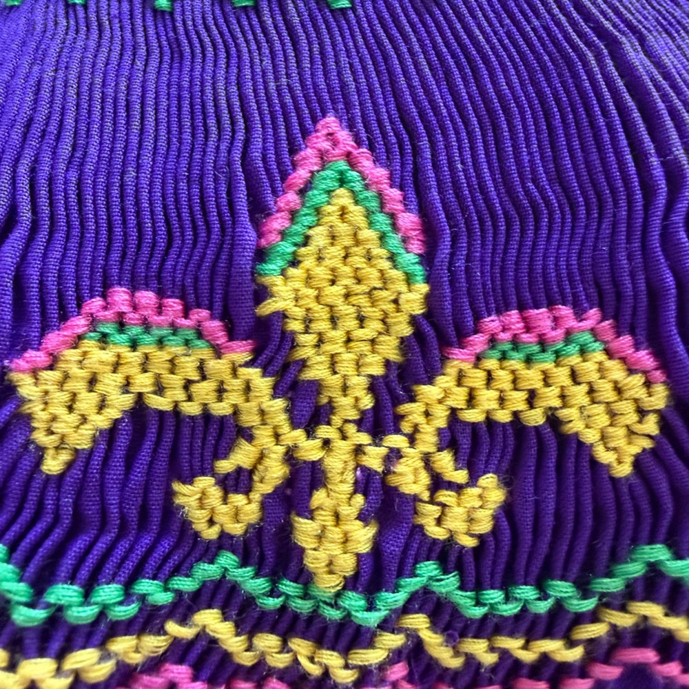 Rosalina Smocked Dress Girls 6Y Purple Fleur-de-lis Mardi‎ Gras Bishop Dress - Picture 5 of 7